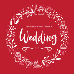 Congratulations on your Wedding - vector illustration greeting card on red background