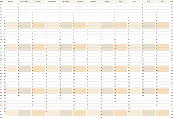 2024-2025 Academic year wall planner from August Sunday start