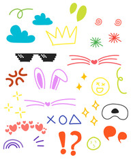 Set of decoration Doodle colorful selfie