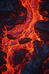 Lava illustration. Molten rock from a volcano. Flows down the mountainside, glowing hotly the power of nature.