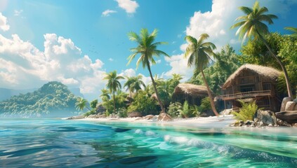 Obraz premium Tropical Paradise with Beachfront Bungalows