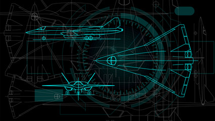 The sketch drafting of jet fighter. Line art background wallpaper.