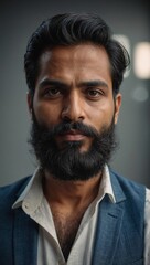 Fototapeta premium selfie of indian male docotor or professor model, beard, glass, 35 years old