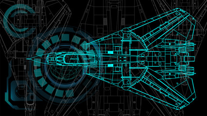 The sketch drafting of jet fighter. Line art background wallpaper.