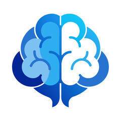 Blue and white brain icon on white background, representing various concepts