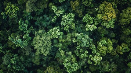 Top view of a lush forest. Green background