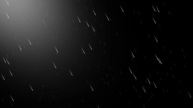 Rainfall with light on corner motion graphic, loop on night dark black background 