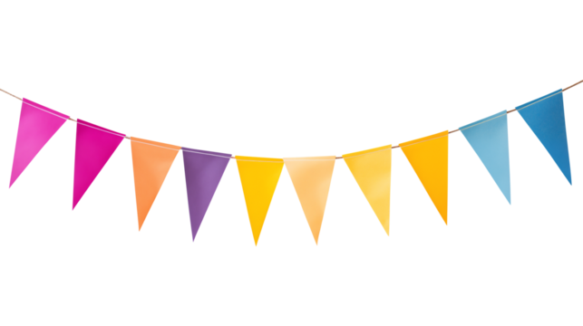 Multicolored bunting isolated on transparent white background, clipping path