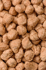 Dry soybean meat pellets, diet food for vegan and vegetarian cuisine