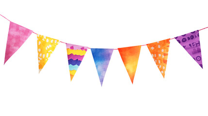 Fototapeta premium Multicolored bunting isolated on transparent white background, clipping path