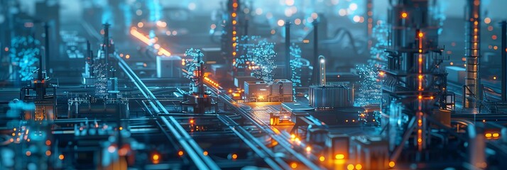 Modern industrial area aerial view and cloud computing concept. Communication network. INDUSTRY 4.0. Factory automation.