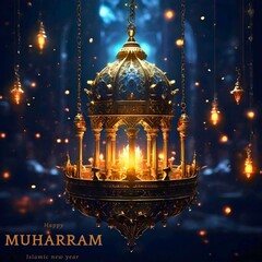 Fototapeta premium Happy Muharram, the Islamic New Year, new Hijri year, design with Islamic patterns