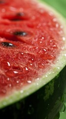 Close-Up Shot of Fresh Watermelon with Vibrant Red Flesh and Water Droplets