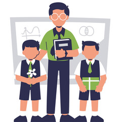 Happy Teacher’s Day. Teachers and Students. Flat vector illustration