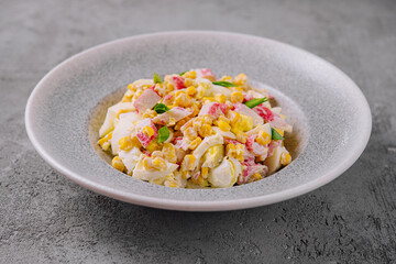 Colorful egg salad with sweetcorn and peppers