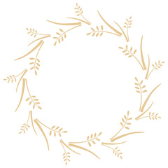 Round wreath of golden ears of wheat, vector graphics. Circular rim of spikelet with empty space. Botanical frame on the theme of grain harvest