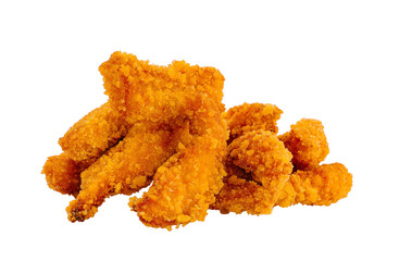 Crispy fried chicken strips on white background