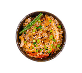 Savory asian fried rice dish in bowl