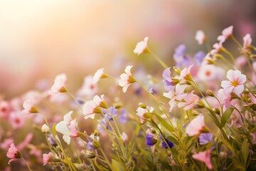 pink flowers morning sunlight wildflowers dreamy atmosphere botanical decoration
