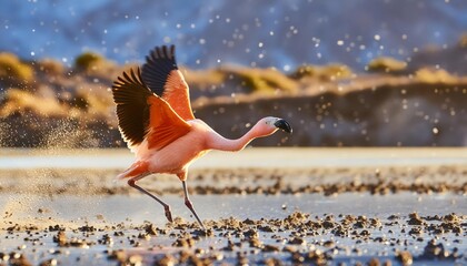 elegant flamingo dancing in water, embodying natures beauty