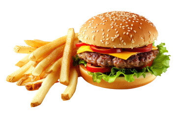 Burger and french fries isolated on white background