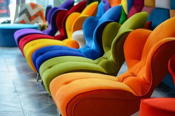Obraz premium Vibrant array of contemporary chairs displayed in a stylish interior