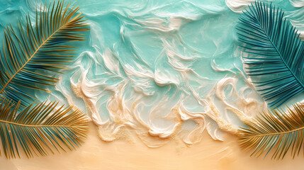 Abstract painting with palm leaves.