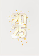 Happy new year 2025 golden numbers with on white background. Banner for Christmas. Vector