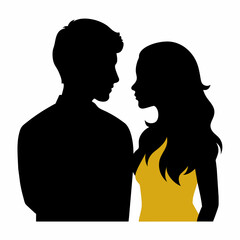 Couple of young people standing and embracing each other vector silhouette