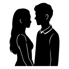 Couple of young people standing and embracing each other vector silhouette