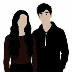 Couple of young people standing and embracing each other vector silhouette