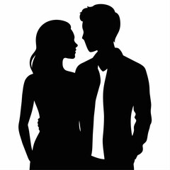 Couple of young people standing and embracing each other vector silhouette