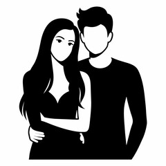 Couple of young people standing and embracing each other vector silhouette