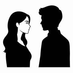 Couple of young people standing and embracing each other vector silhouette