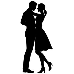 Man hugs woman Romantic moment vector silhouette