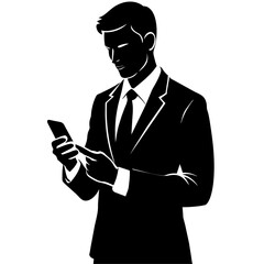 Vector silhouette of business man with mobile phone vector silhouette