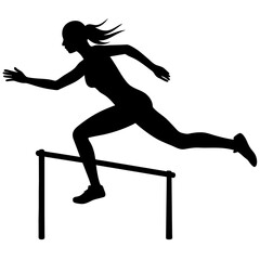 woman jumping and running over hurdles in a high jump style vector silhouette