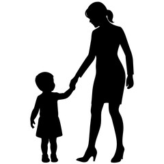 young mother she want to learn her child how to walk first step vector silhouette 