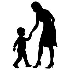 young mother she want to learn her child how to walk first step vector silhouette 