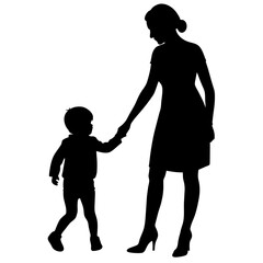 young mother she want to learn her child how to walk first step vector silhouette 