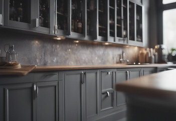 Gray kitchen corner with bar close up