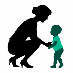 young mother she want to learn her child how to walk first step vector silhouette 
