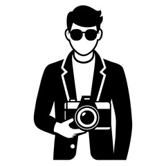 young stylish photographer Standing with holding a DSLR Camera vector silhouette