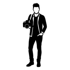 young stylish photographer Standing with holding a DSLR Camera vector silhouette