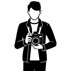 young stylish photographer Standing with holding a DSLR Camera vector silhouette