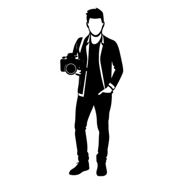 recommend clip art: young stylish photographer Standing with holding a DSLR Camera vector silhouette