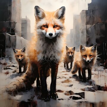 This fox is wandering through the streets searching for food. Her name is Chalotte and she cannot feed her pups nor herself due to humans who took away her living territory, killing her pray.