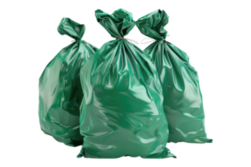Green garbage bags isolated on white background