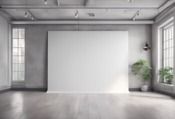 White open space office interior blank mock up wall