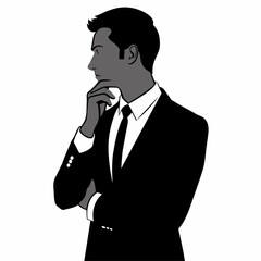 A business man thinking pose vector silhouette white background